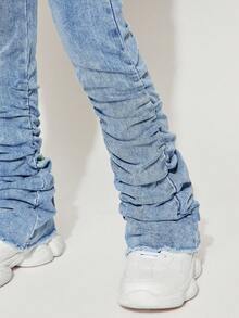 Radiana SLAYR KIDS Tween Girls Y2K Stonewashed Stacked Pants Vintage Blue Pleated Flare Jeans,Girls Fall Clothes Streetwear Outfits - Medium Wash - View 5