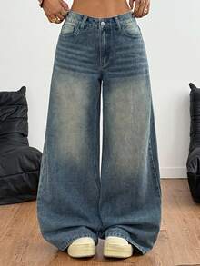 Coolane 少女休闲宽松水洗阔腿牛仔裤