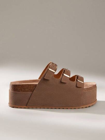 Solecia Women's Animal Print Double Buckle Rivet Design Round Toe Flat Thick Bottom Outdoor Vacation Casual Sweet Cute Party Date Afternoon Tea Slip-On Platform Wedge Sandals