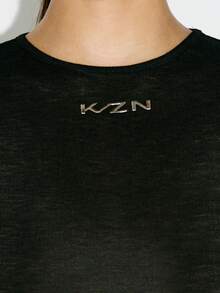 KIZN Sheer Long Sleeve Crop Top With Brand Logo Detail Fall Winter Layering Essential