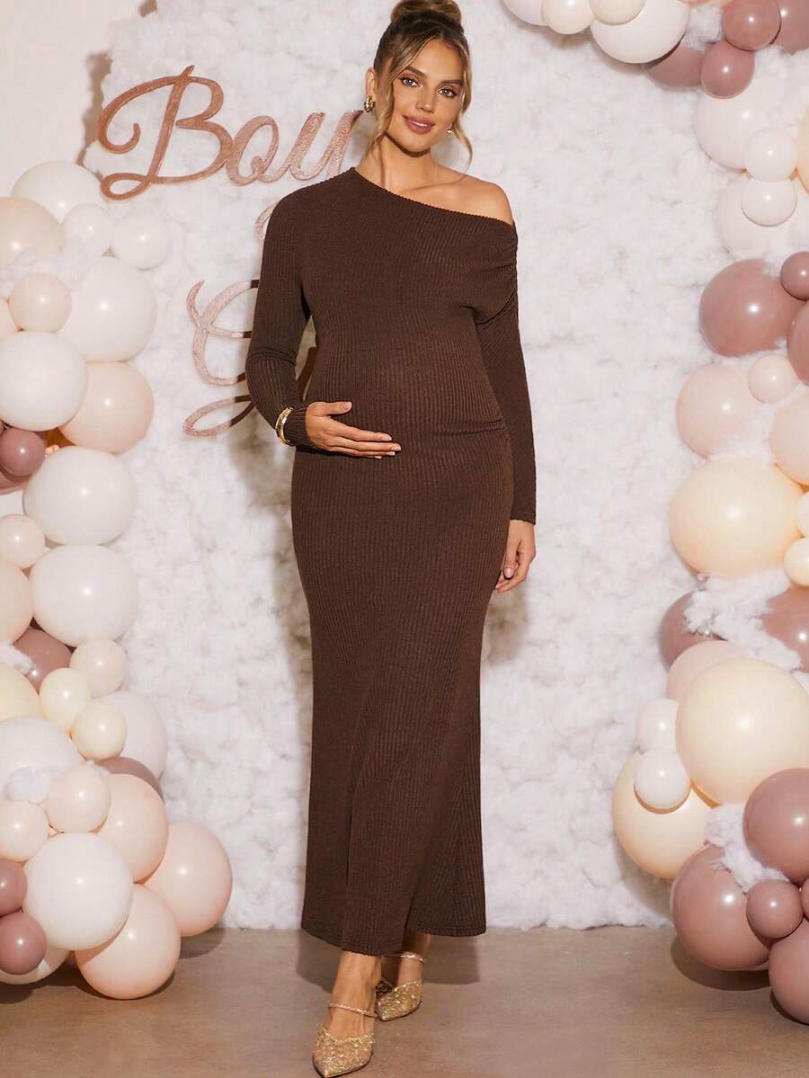 Loomaby 孕妇装、性别暴露连衣裙、孕妇装、婴儿洗礼连衣裙 - 棕色 - 查看 1