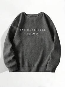 EMERY ROSE Women's Letter Print Crew Neck Long Sleeve Sweatshirt, Autumn/Winter - Dark Grey - View 3