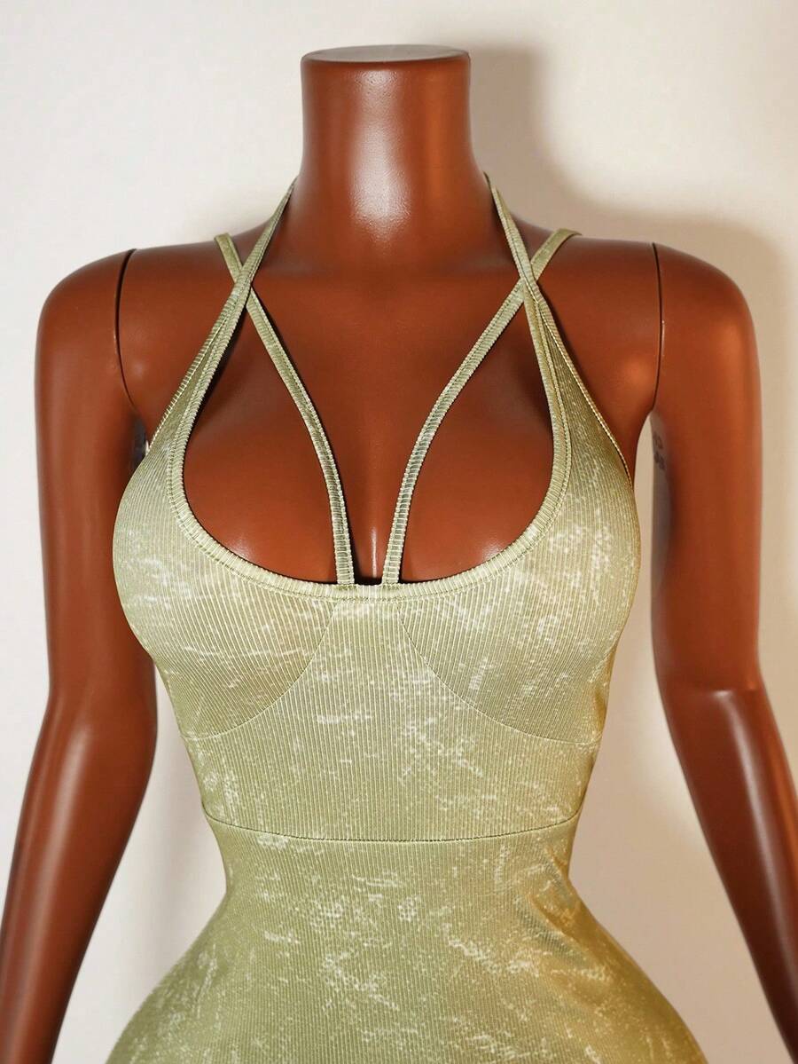 Mistrie Spaghetti Strap Bodycon Sexy Dress - Army Green - View 1