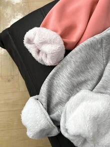 秋冬款 2 件套青少年女童休闲宽松舒适圆领套头衫 - 淺粉色 - 查看 3