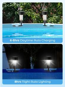 Teckwe 6 件户外太阳能泳池灯 LED 栅栏灯 防水灯 黄昏/黎明自动开关 适用于泳池栅栏、花园、门廊、过道、家居装饰 - 黑色 - 查看 5