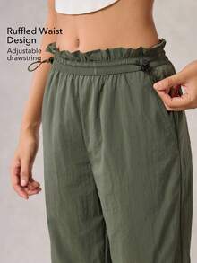 OutZeal 女士防水荷叶边腰带直筒户外裤，适合秋季徒步露营旅行 - 綠色 - 查看 3