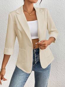 RosyDaze Blazer de unicolor casual, adecuado para el trabajo y el transporte, primavera/verano - Camel - Ver 6