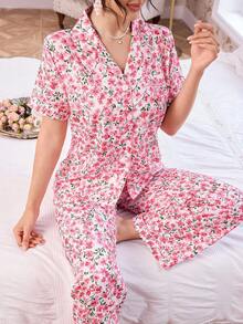 CottageSlumber 女士浪漫碎花领睡衣套装 - 彩色 - 查看 3