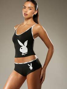 Missguided x Playboy Christmas Cross Back Cami Tank Top With Matching Shorts Set - Black - View 5