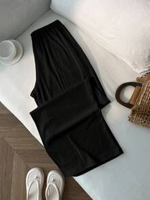 SHEIN Tall CURVE Große Größen Lässig einfarbige Loose Fit Hose - Schwarz - Übersicht 2