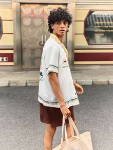 Open Phase STONE DISTRICT 2025 春夏男士热带棕榈树图案时尚短袖衬衫，数码印花上衣，纽扣衬衫，春夏款 - 彩色 - 查看 5