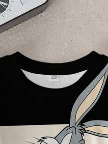 LOONEY TUNES X SHEIN Camiseta de manga corta con bloqueo de color y estampado de dibujos animados para niño pequeño - Blanco - Ver 3