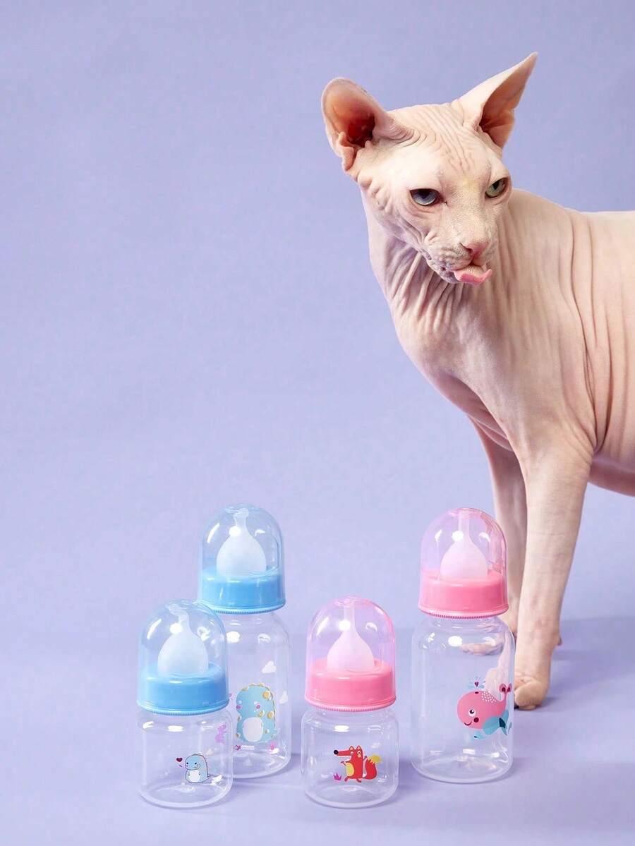 1pc Cartoon Design Bottle For Kitten Puppy Pet Feeding Milk Bottle With Nipple,Dogs/Cats,Spring/Summer/Fall/Winter, Cat Necessities - Multicolor - View 1