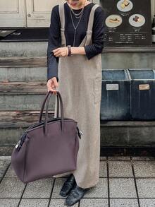 FRIFUL Vestido holgado de mujer a cuadros con tirantes, vestido maxi - Gris - Ver 3