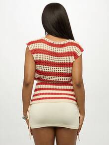SUMWON WOMEN 钩针条纹无袖背心，开放式针织夏季节日波西米亚风格 - 彩色 - 查看 2