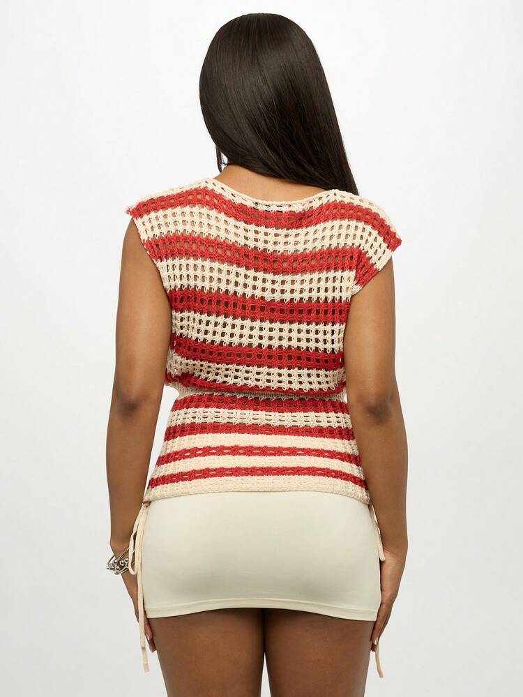 SUMWON WOMEN Crochet Striped Sleeveless Tank Top