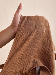 Zivah 2025夏季新款音乐节复活节母亲节婚礼生日派对日常出游基础百搭休闲度假邮轮旅行沙滩海边日光浴网红爆款街头风优雅通勤商务休闲V领无袖修身开衫女背心宽松阔腿裤纽扣口袋百褶女两件套 - 鏽棕色 - 查看 8