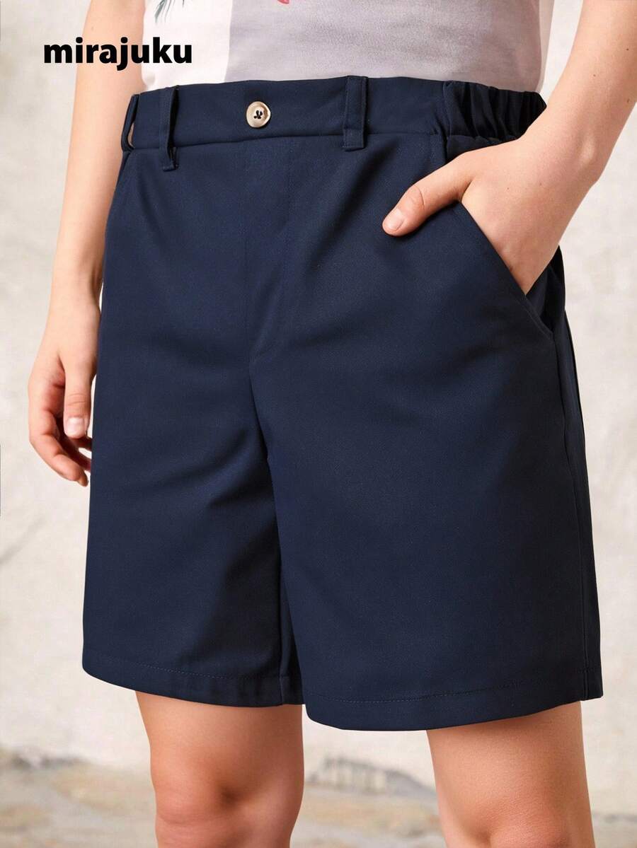 SHEIN Tween Boys' Solid Color Casual Shorts