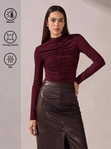 BizChic Áo lưới cổ nhún màu đỏ tía, sang trọng và thanh lịch, thích hợp cho đi làm thành phố, mặc hàng ngày, mang hơi hướng lãng mạn thập niên 90, phù hợp cho Giáng sinh, Năm mới, Tiệc Valentine, đi biển, Lễ tốt nghiệp, thời trang, thường ngày, lãng mạn, thích hợp cho khách dự đám cưới, chủ nhà, hẹn hò, tiệc tùng, hòa nhạc, bữa ăn sáng muộn, sân bay, nhiều dịp khác nhau. - Màu Đỏ Sâu - Xem 2