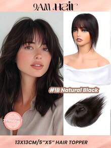 ZERO-NET Postizo para mujeres de 10 pulgadas, 100% cabello humano real con flequillo, base de seda de 13x13cm con cabelludo falso, color negro natural, postizo para mujeres con cabello ralo y canas - SNatural - Ver 1