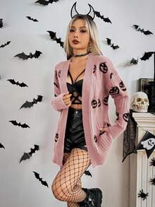 Chiquease Halloween Fashionable Skull Pattern Cardigan - Dusty Pink - View 6