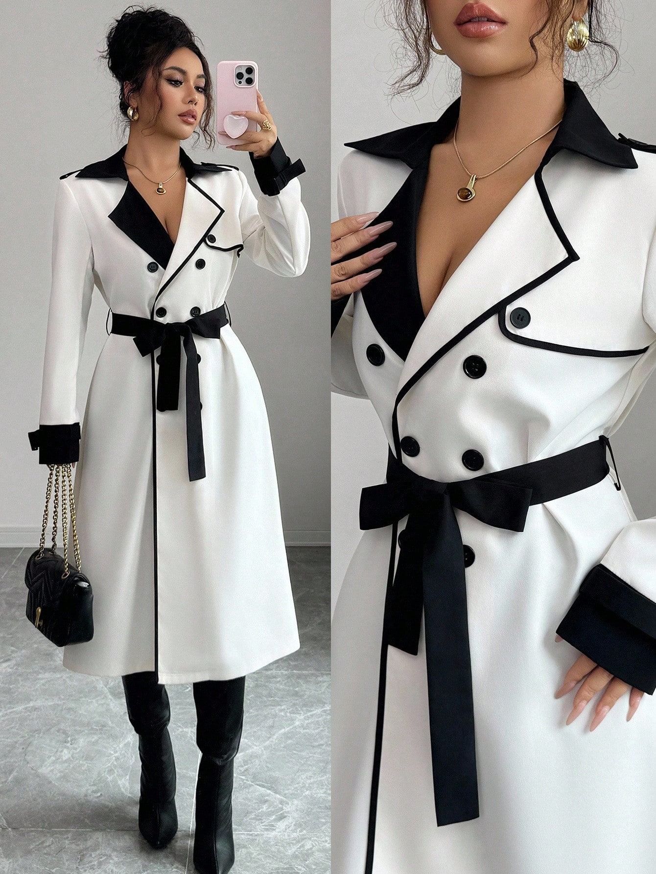 Elenzga معطف ترينش أنيق متعدد الاستخدامات للعمل وا...