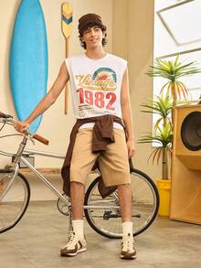 Open Phase STONE DISTRICT 男士夏季品牌英文数字印花背心 - 白色 - 查看 5