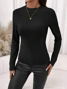 Editum Women's Crew Neck Solid Color Knit Fitted Stretchy Black, White, Khaki Elegant Everyday Casual Commute Multi-Pack T-Shirts, Autumn/Winter