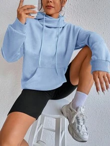 Flirla Women's Solid Color Casual Hooded Pocket Sweatshirts