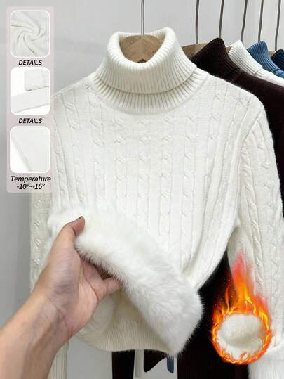 Franclia New Autumn/Winter Simple Elegant Versatile Thickened Thermal Lined Turtleneck Pullover Sweater For Women