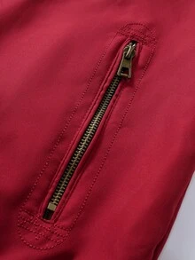 Manfinity Homme Men's Casual Versatile Daily Outdoor Windbreaker Long Sleeve Jacket, Autumn Men Casual Jacket Men Red Jacket Reversible Jacket Red And Black Jacket Men Bomber Jacket, Christmas Costumes - Burgundy - View 4