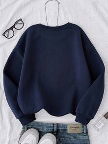 SHEIN Tween Girls American English Retro Sports Round Neck Sweatshirt,Letter Graphic Thermal Lined Sweatshirt,Long Sleeve Tops Graduation,Back To School Outfits,Graduation,Back To School Pullover Fall Outfit Usa Sweatshirt College Clothes Sweatshirt For Teen Girls Usa Clothes Chicago Sweatshirt