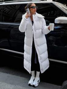 EURMUSE Winterschutz – lang geschnittener gesteppter Mantel / Moderne Isolierung – Oversize Daunenparka / Urbaner Frost – Oversized gesteppter Mantel - Weiss - Übersicht 3