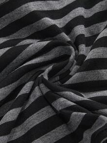 ROMWE Goth 2件套女士百搭针织弹力十字铆钉条纹吊带背心和短裤套装 - 黑色 - 查看 4