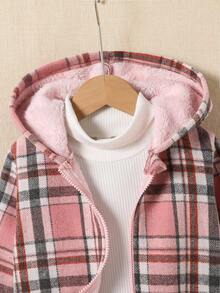 SHEIN Explorewe Kleine Mädchen Karogemusterter Kapuzenpullover, Fleecejacke mit langen Ärmeln, lässiger Alltagsstil Oberbekleidung, bequem & minimalistisch