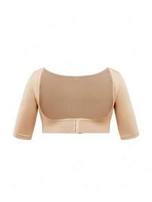 SHAPORA Plus Size Solid Color Front Closure Shaping Short Sleeve Bra Top, Suitable For Everyday Wear - Beige - View 6