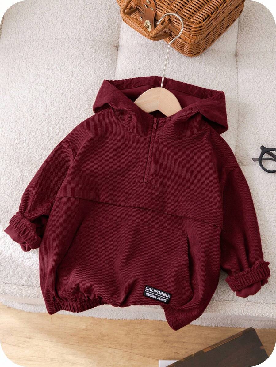 SHEIN 1pc Casual, Comfortable, And Versatile Hooded Half-Zip Jacket For Young Boys, Perfect For School, Outdoor, Sports, And Suitable For Spring And Summer Seasons,In Fall/Winter