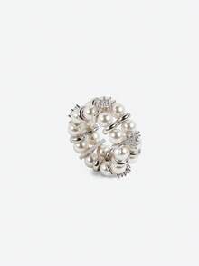 Opalesca White Double-Layer Pearl Ring, Niche Design, Luxurious & Elegant,For Mom/Women/Girl/Mother,Fall/Autumn/Winter,Outfits,Old Money,Premium,Pearl,Elegant,Fairycore/Fairy - White - View 4