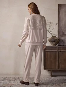 LanaWest Western Style Sequin Patchwork Women 2 Pieces Set - Apricot - View 2