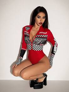 SHEIN ICON 女士万圣节摩托图案立领紧身衣，街头服饰 - 彩色 - 查看 6