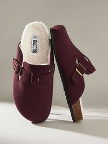 Solecia Casual Everyday Versatile Simple Flat Plush Lined Slide Slippers For Christmas