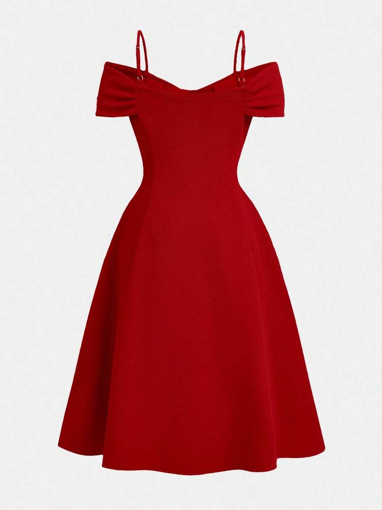 Girlism Vestido de fiesta de Navidad con hombros descubiertos, cintura ceñida y falda acampanada para niñas preadolescentes - Burdeos - Añade 2