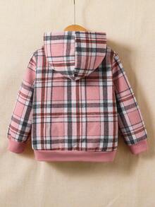 SHEIN Explorewe Kleine Mädchen Karogemusterter Kapuzenpullover, Fleecejacke mit langen Ärmeln, lässiger Alltagsstil Oberbekleidung, bequem & minimalistisch