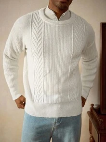 Manfinity Homme Suéter Casual de Gola Careca de Manga Longa e Cor Sólida, Outono/Inverno