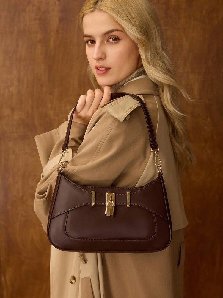 PU LEATHER CHAIN DETAIL SHOULDER BAG