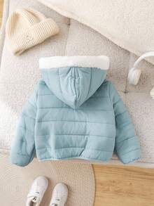 SHEIN 男婴拉链连帽外套，可爱休闲保暖内衬外套，适合男婴和女婴，秋冬季 - 彩色 - 查看 3