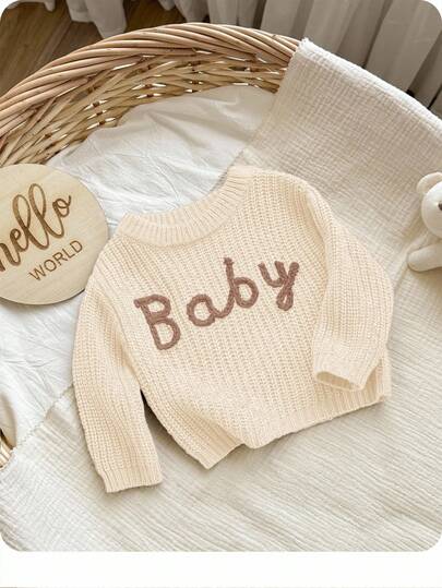 SHEIN 新生女婴字母图案百搭长袖毛衣，秋冬