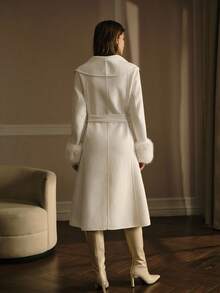 MOTF PREMIUM PALTON DIN LÂNĂ CU STRASURI ȘI PAIETE, GULER ȘAL, MANȘETE PUFOASE ȘI CU CUREA