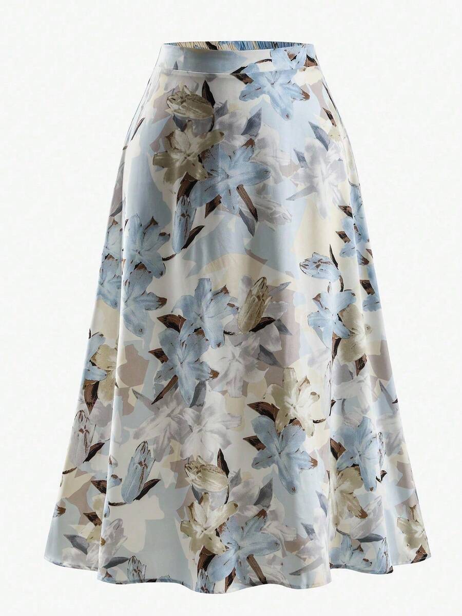 Mulvari Plus Size Women's Random Floral Print Skirt Maxi Women Outfit