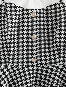 Franclia 秋季女式千鸟格印花长袖衬衫，时尚宽松收腰休闲衬衫